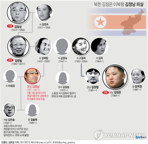 북한 김정은 노동당 위원장의 이복형 김정남(46)이 현지시간 13일 오전 말레이시아에서 피살됐다고 정부 소식통이 14일 밝혔다.