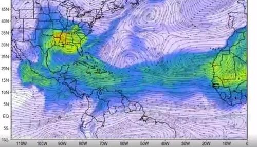 사하라 먼지구름 예측 이동 경로 [미국 기상청 트위터 캡처