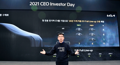 송호성 기아 사장이 9일 'CEO 인베스터 데이'에서 미래전략을 발표하고 있다