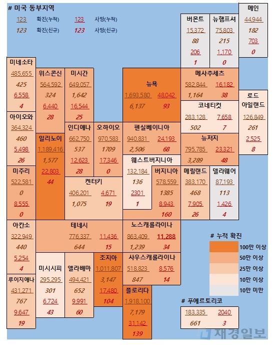 4일 미국 코로나 확진자 및 사망자 현황