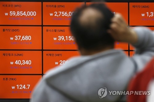 가상화폐 거래소인 빗썸에서 비트코인 가격은 이날 오전 7시 54분께 5천790만원까지 떨어졌다. 2021.4.23 