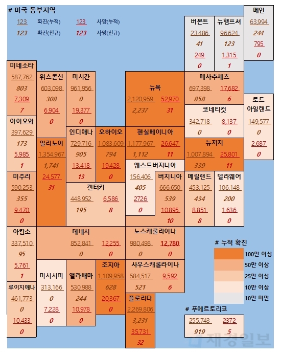 11일 미국 코로나 확진자 및 사망자 현황