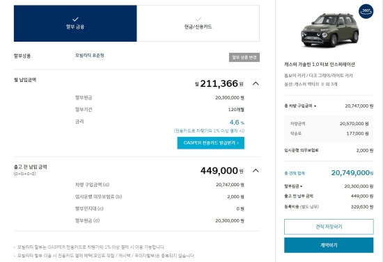 캐스퍼 현대자동차 할부