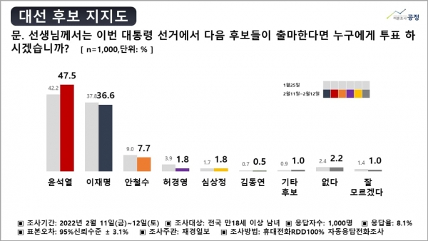 2차 여론조사 대선후보 지지율