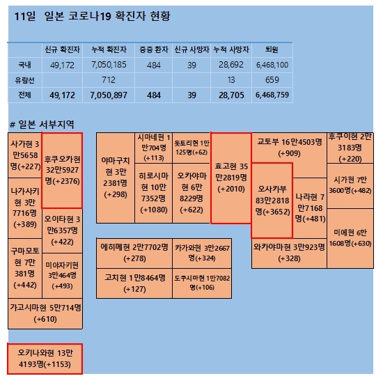 11일 일본 코로나 확진자 현황