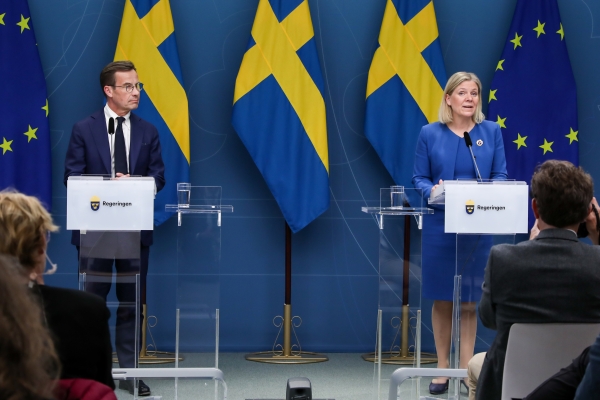 마그달레나 안데르손 스웨덴 총리가 16일(현지시간) 스웨덴 스톡홀름에서 기자회견을 하고 있다. [Xinhua/연합뉴스 제공]