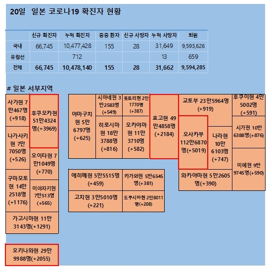 20일 일본 코로나 확진자 현황