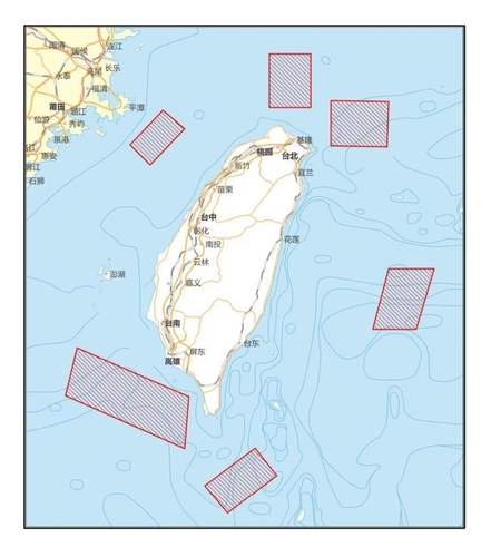 중국이 예고한 대만 주변 군사훈련 및 실사격 훈련 지역 [신화통신 사이트 캡처]