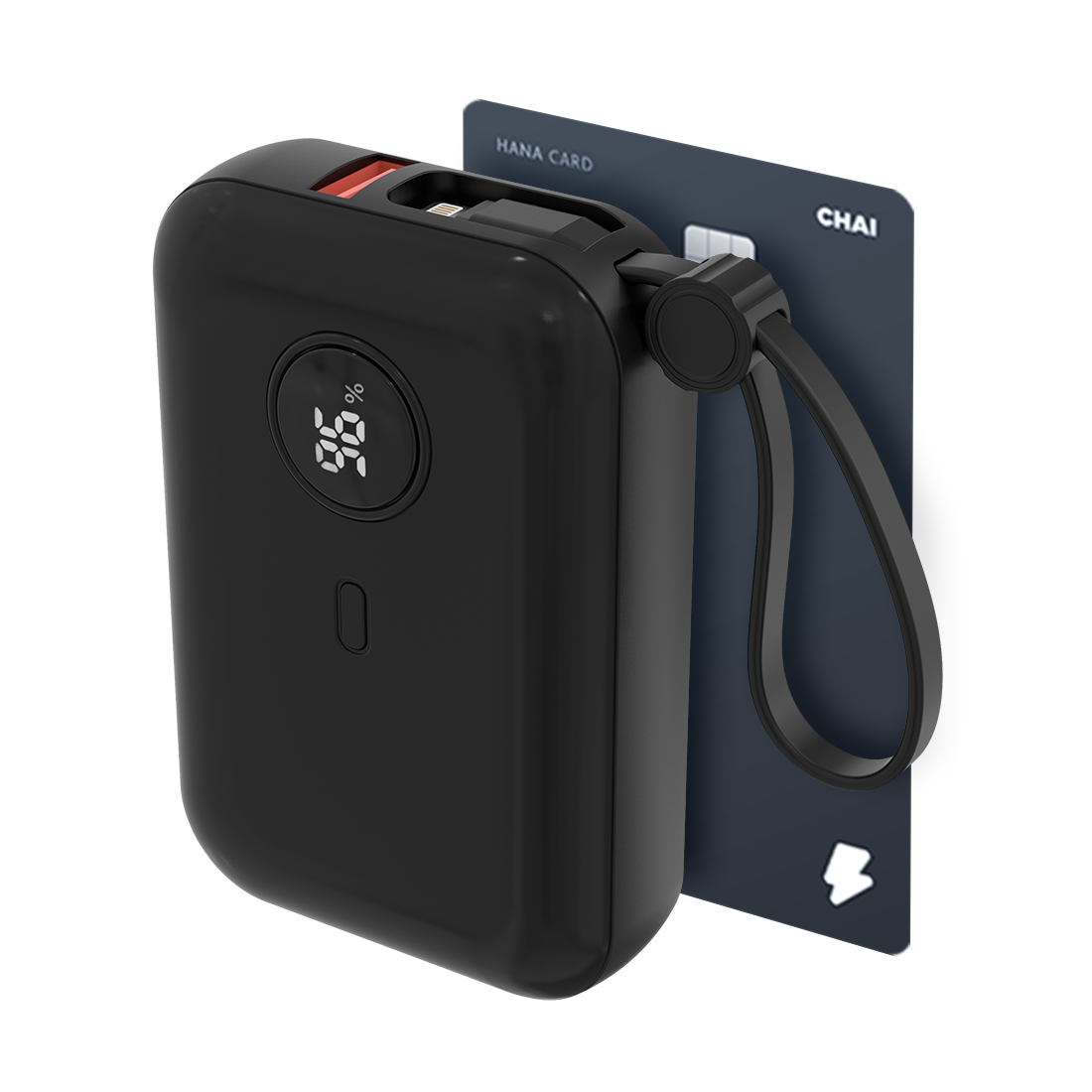 바우아토 포켓쉴 난연 PD 22.5W 고속 입출력 케이블 일체형 미니 보조배터리 10000mah, 블랙