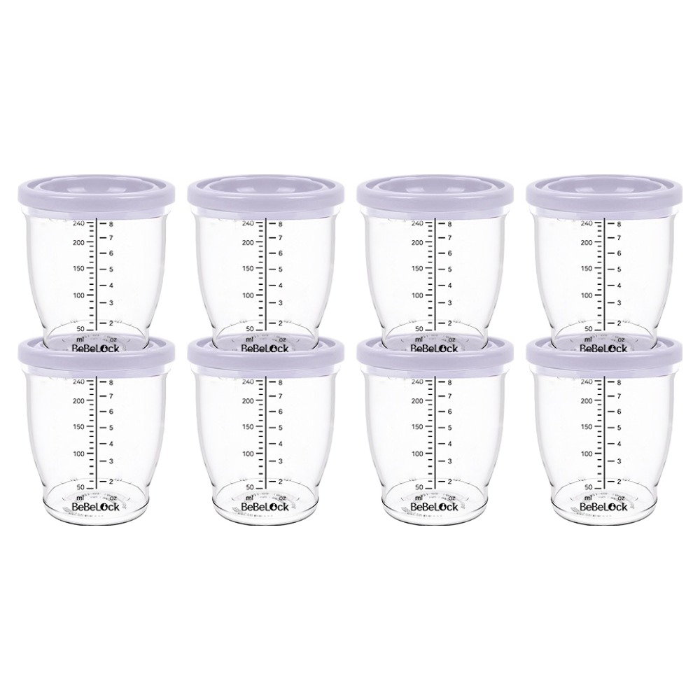 베베락 유아용 PP 밀폐 이유식 용기, 240ml, 라벤더, 8개