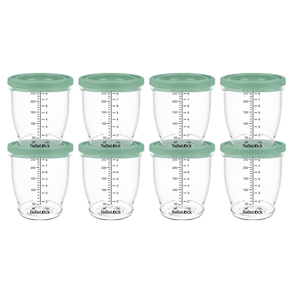 베베락 유아용 PP 밀폐 이유식 용기, 240ml, 딥그린, 8개