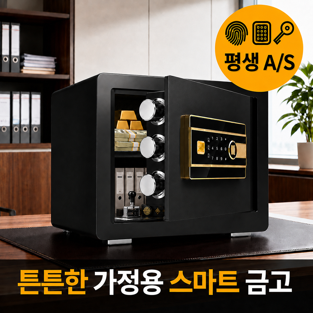 가정용 지문인식 소형 금고 스마트 비밀번호 보안금고 3중보안 미니금고, 25cm 프리미엄 블랙