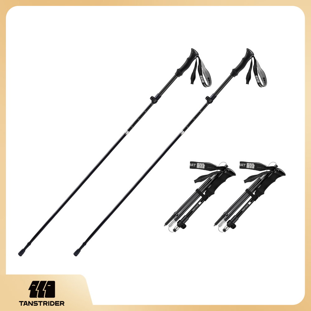 TANSTRIDER 초경량 3단개 튼튼한 접이식 듀랄루민7075 등산스틱 2pc 1세트,노르딕워킹스틱,검은색,실버,엘로우,폴대 지팡이 노르딕 워킹,자동 잠금   눈길 안전 장치, YS-블랙, 2개