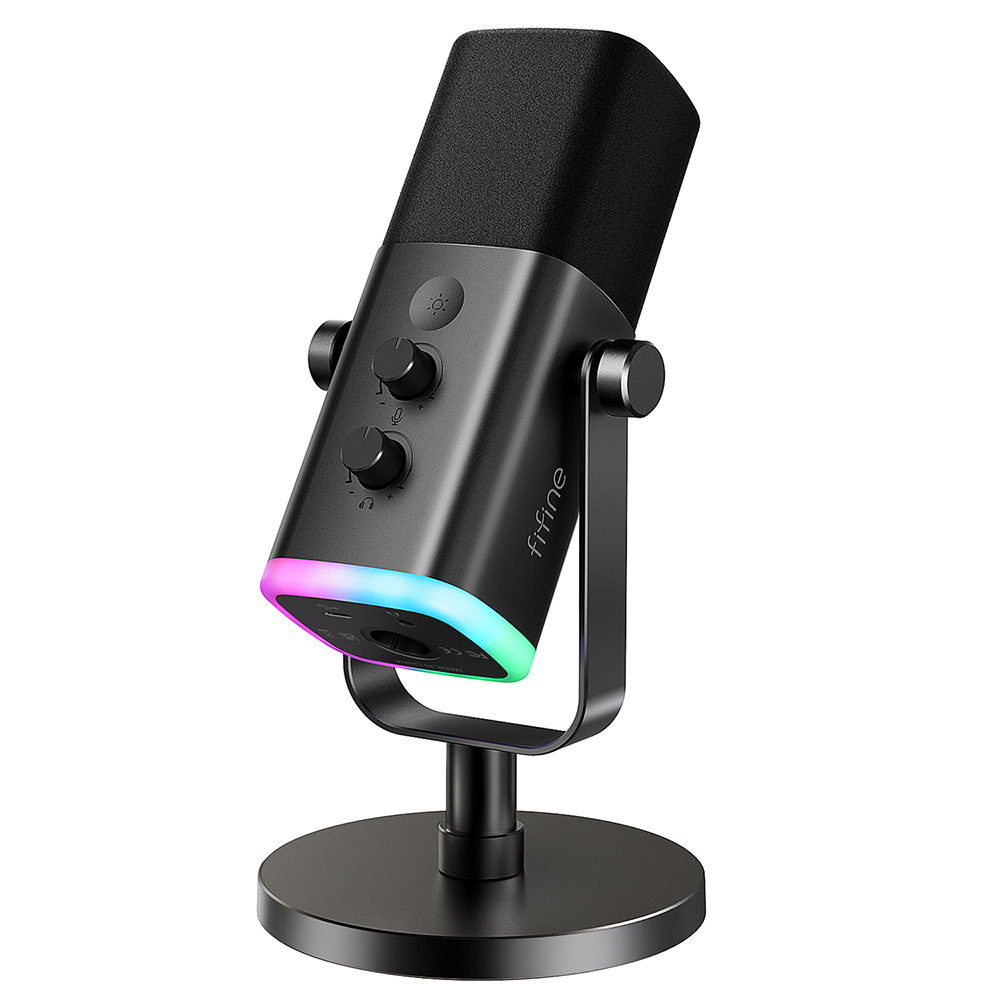 피파인 AM8 USB XLR 다이나믹 마이크 게이밍 방송 녹음용 독립 볼륨 노브 원터치 음소거, 검정