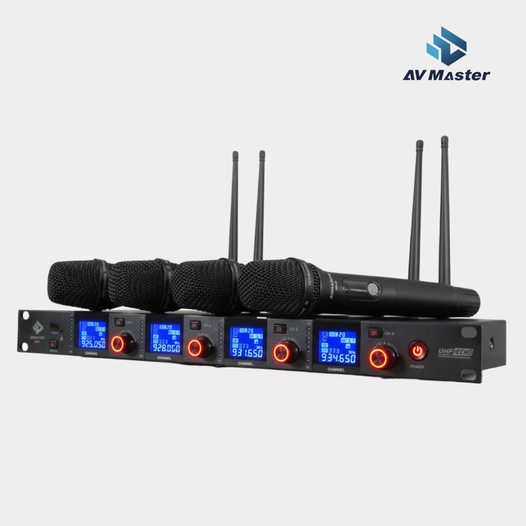 AVMASTER 4채널 무선마이크 시스템 고성능, 공연용 추천,전문가용, 교회찬양팀 ,버스킹, SMC-9004