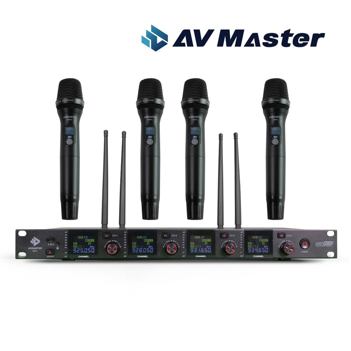 AVMASTER 4채널 무선마이크 시스템 고성능, 공연용 추천,전문가용, 교회찬양팀 ,버스킹, SMC-9004