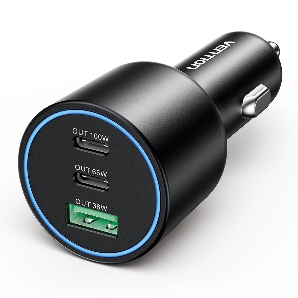 벤션 차량용 시거잭 트리플 165W PD PPS QC 멀티 고속충전기, 블랙, FFFB0