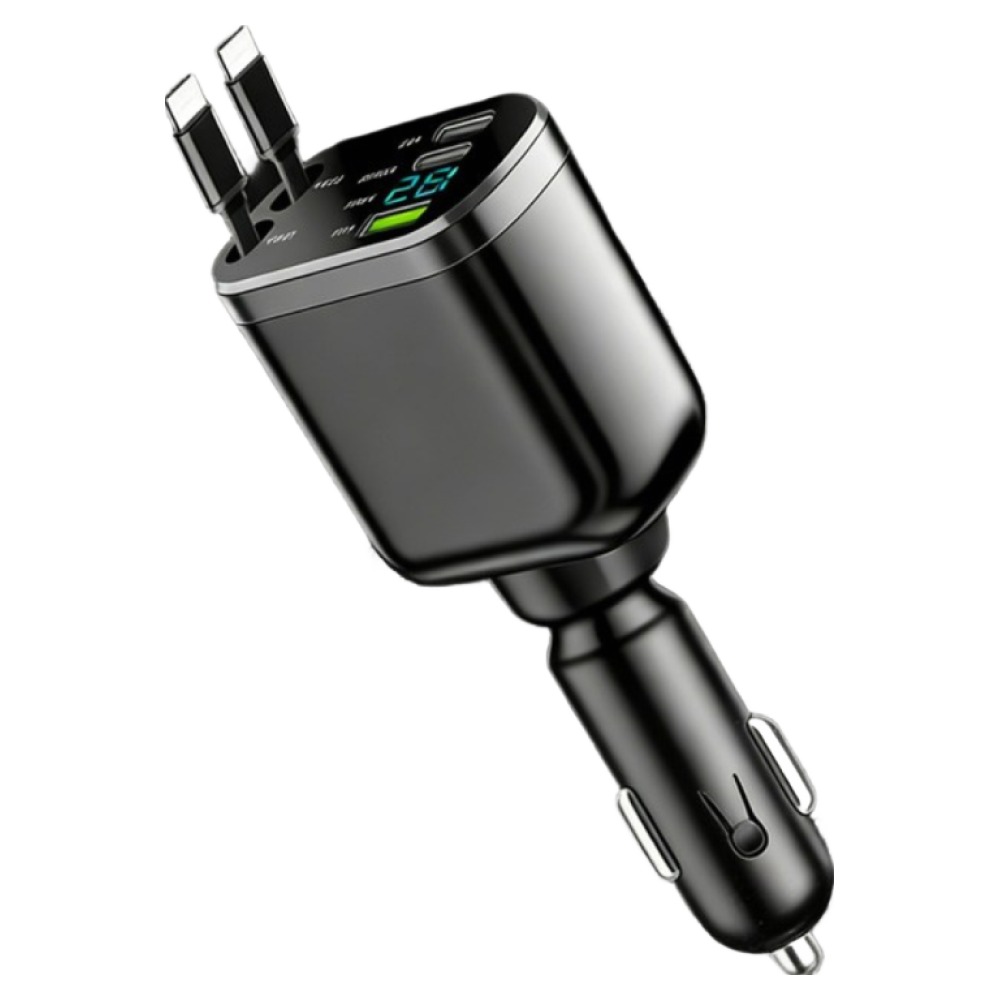언니템 (UNITEM) 동시5대충전 릴타입 차량용 고속충전기, 검정색, TYPE-C TYPE-C