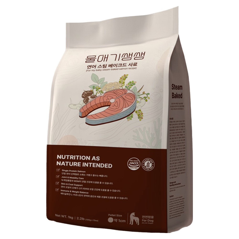 디어랩스 전연령 강아지 울애기쌩쌩 스팀베이크드 사료, 연어, 1kg, 1개