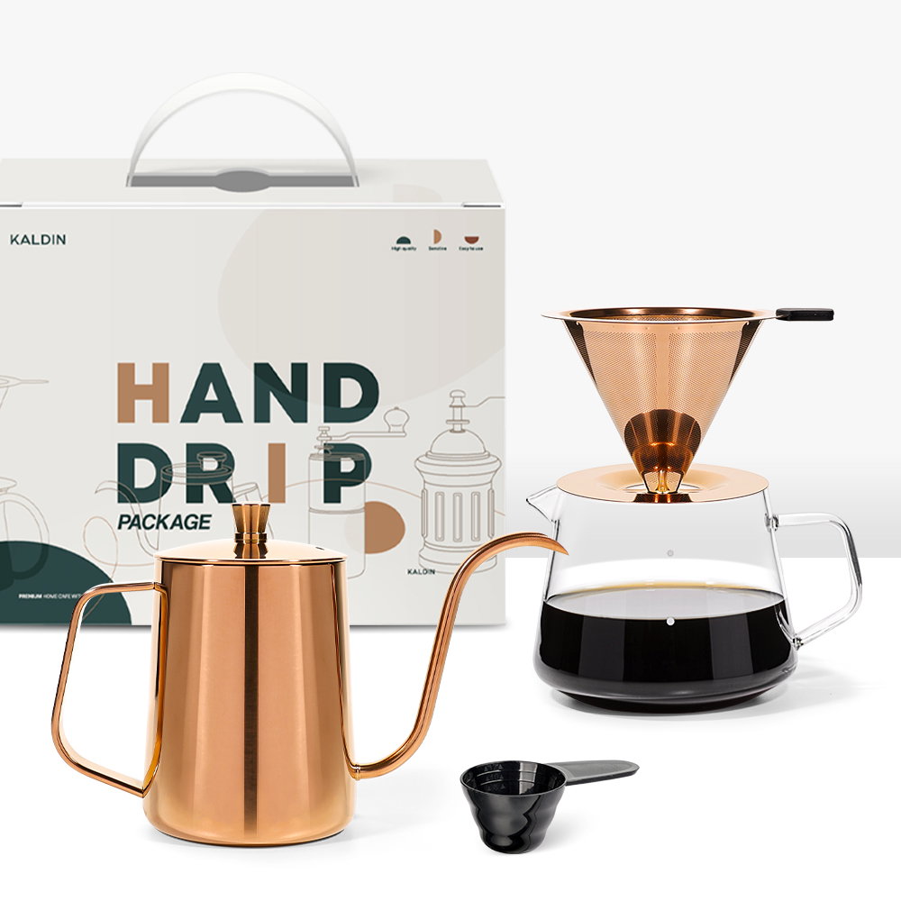 칼딘 골든 핸드드립 세트, 1세트, 드리퍼 로즈골드   드립포트   서버 600ml   계량스푼