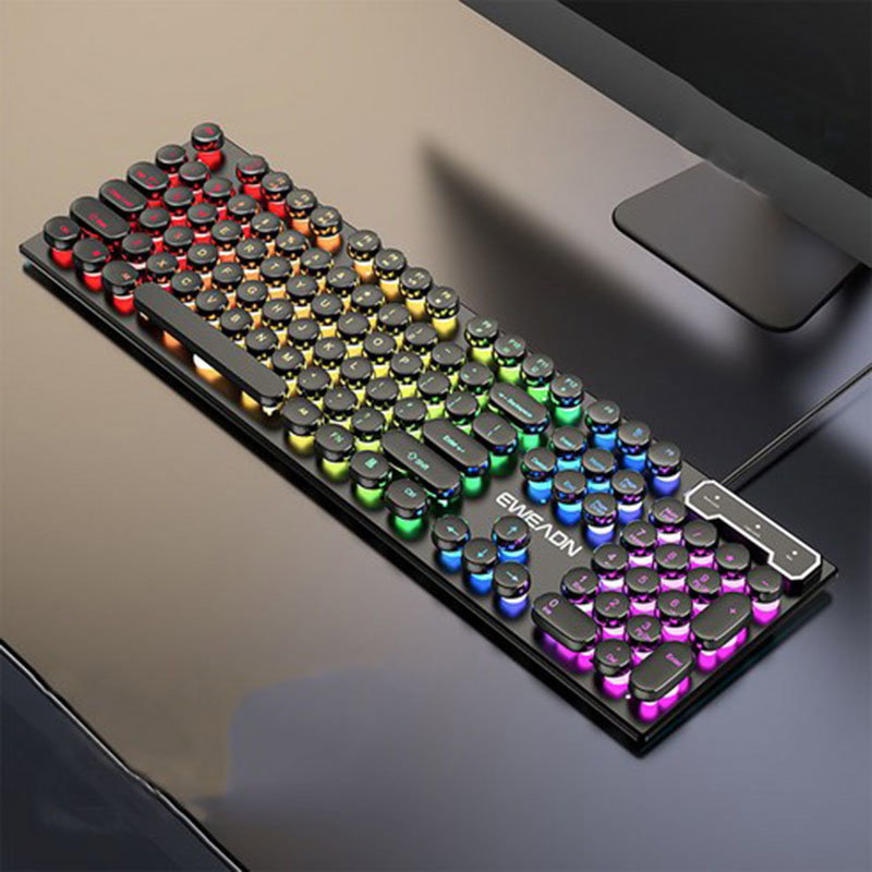 EWEADN GX30 게이밍키보드 레인보우 LED 기계식 유선 키보드 104키, 갈축, GX30, 검은색 무지개 빛