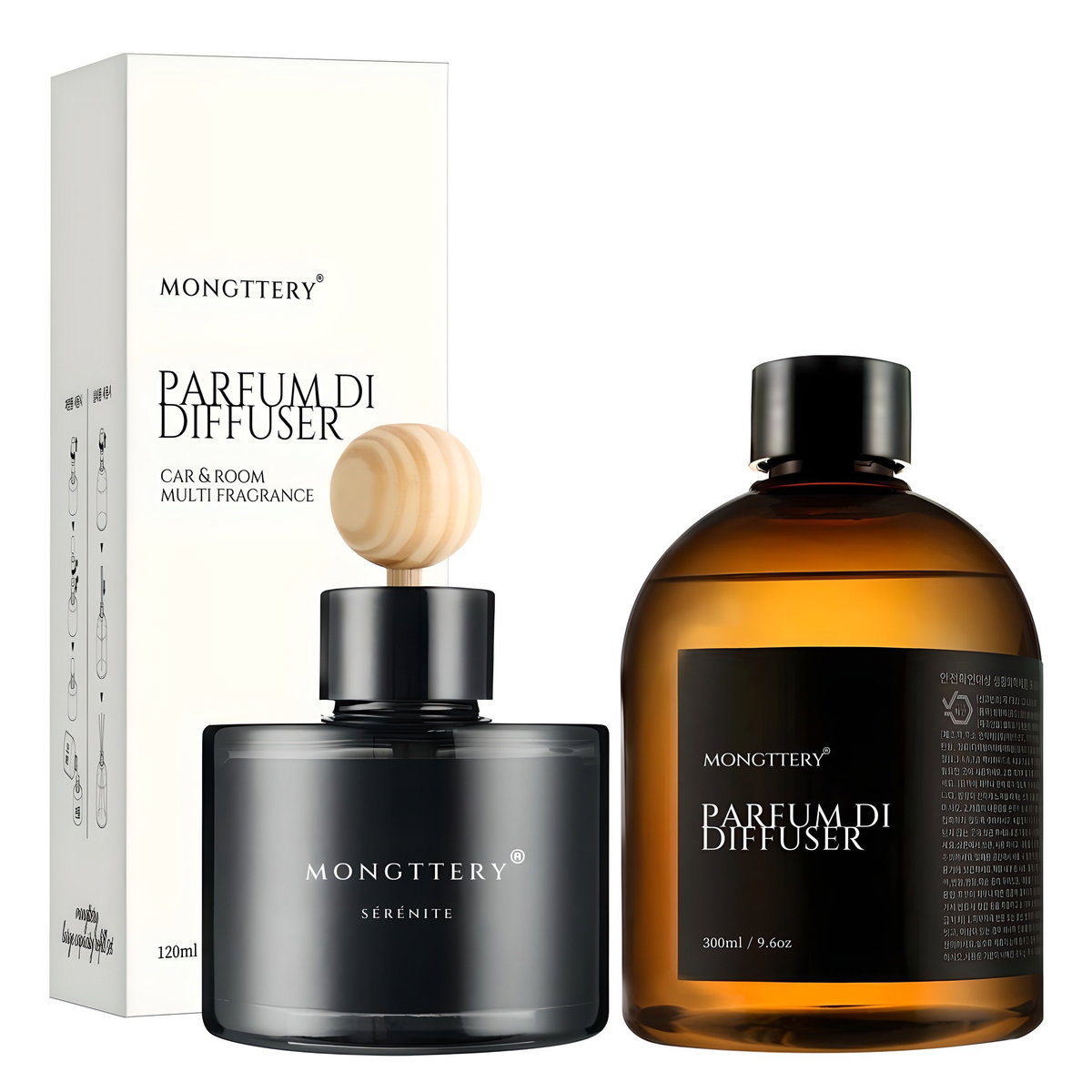 몽때리 올블랙 차량용 방향제 120ml 본품   300ml 리필 세트, 블랙체리, 1세트