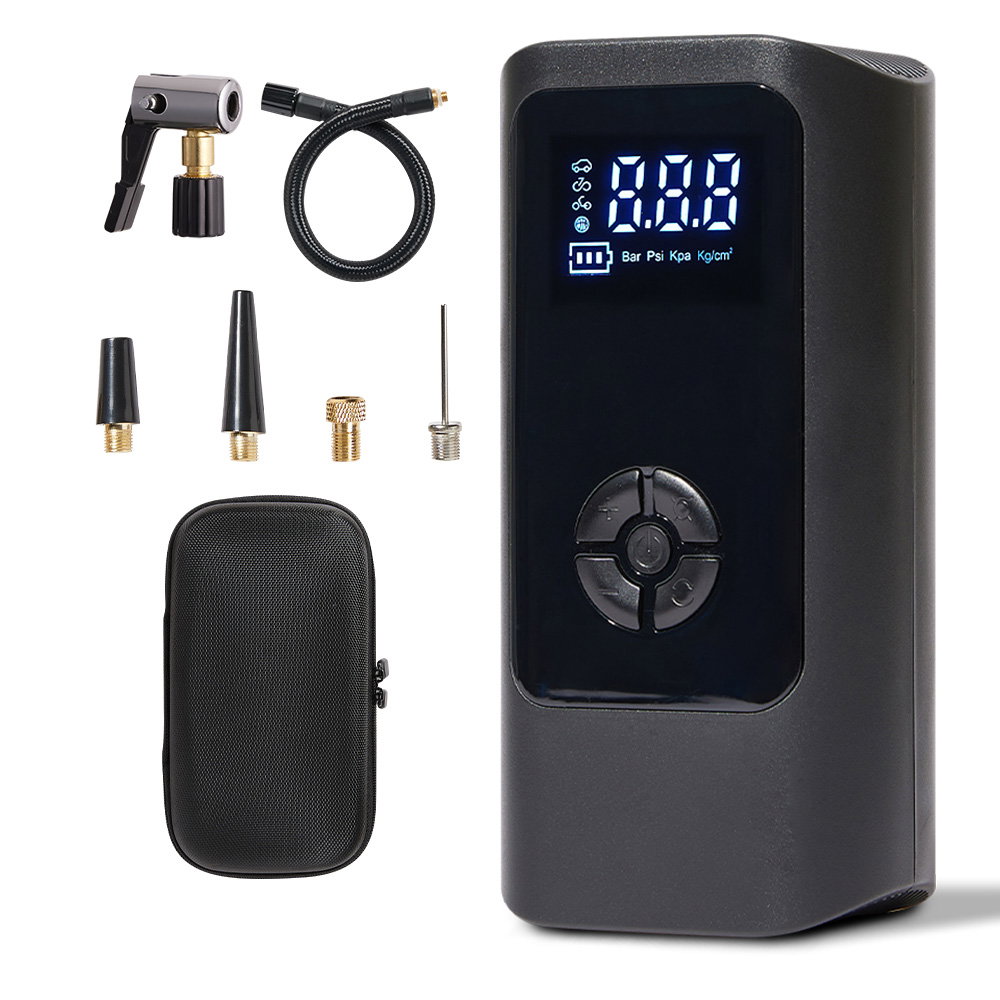 메이튼 휴대용 무선 타이어 공기압 주입기 올인원 에어펌프 세트 6000mAh, 1세트, 블랙