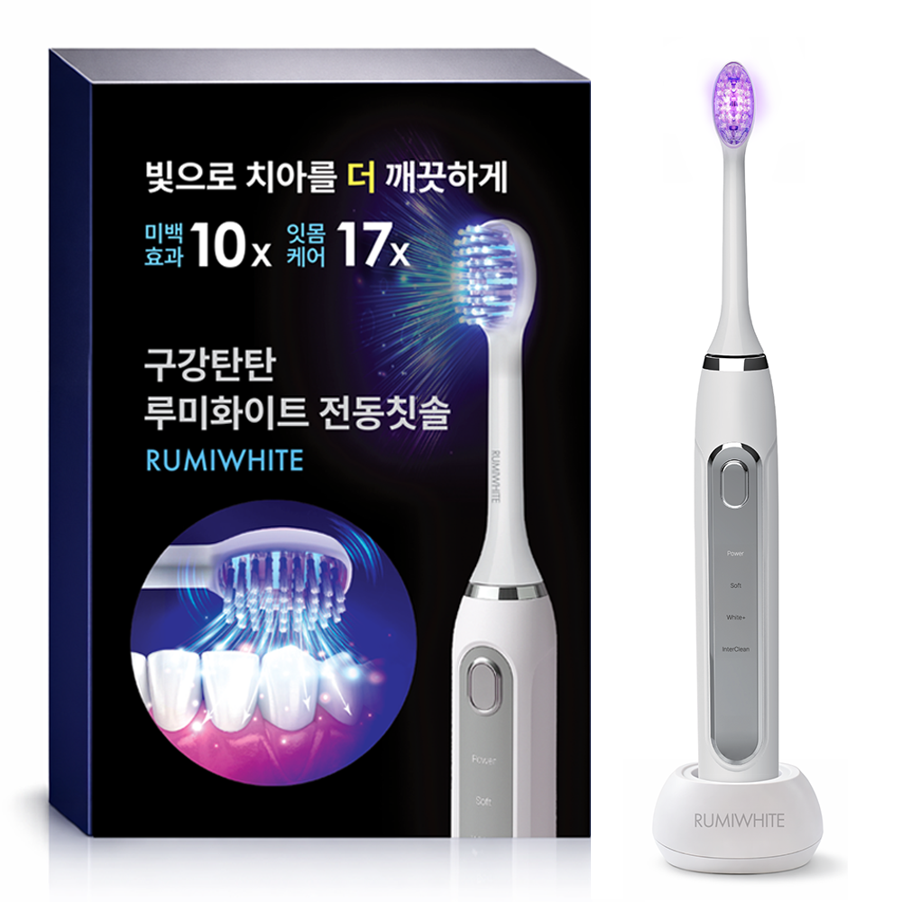 구강탄탄 잇몸 미백 LED 전동칫솔 - 치과급 스켈링 미백 효과 - 서울대 치과의사 3인 개발 치과 LED탑재 루미화이트 전동칫솔, 1개, 흰색, LMW-001