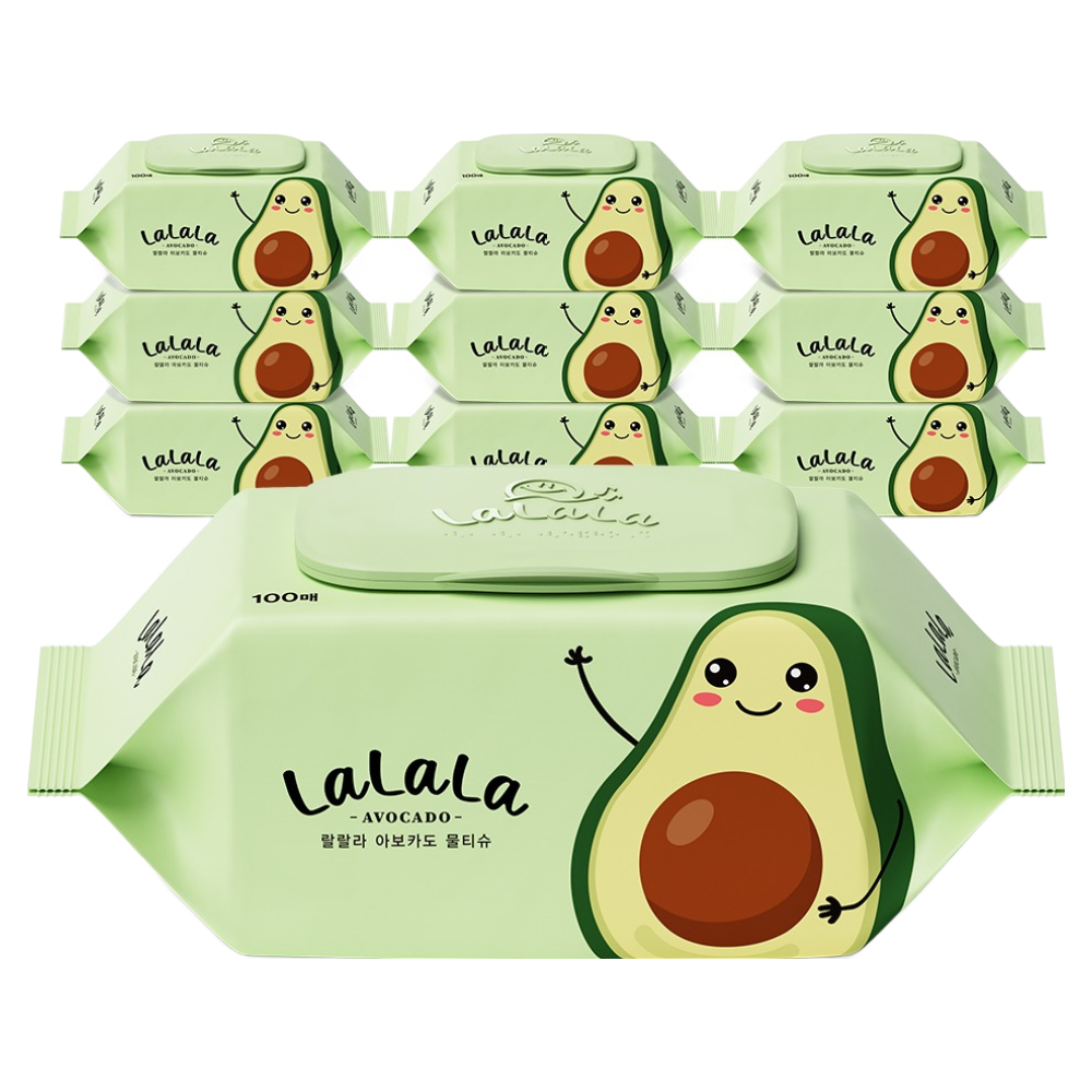 랄랄라 아보카도 물티슈 캡형, 50g, 100매, 10개