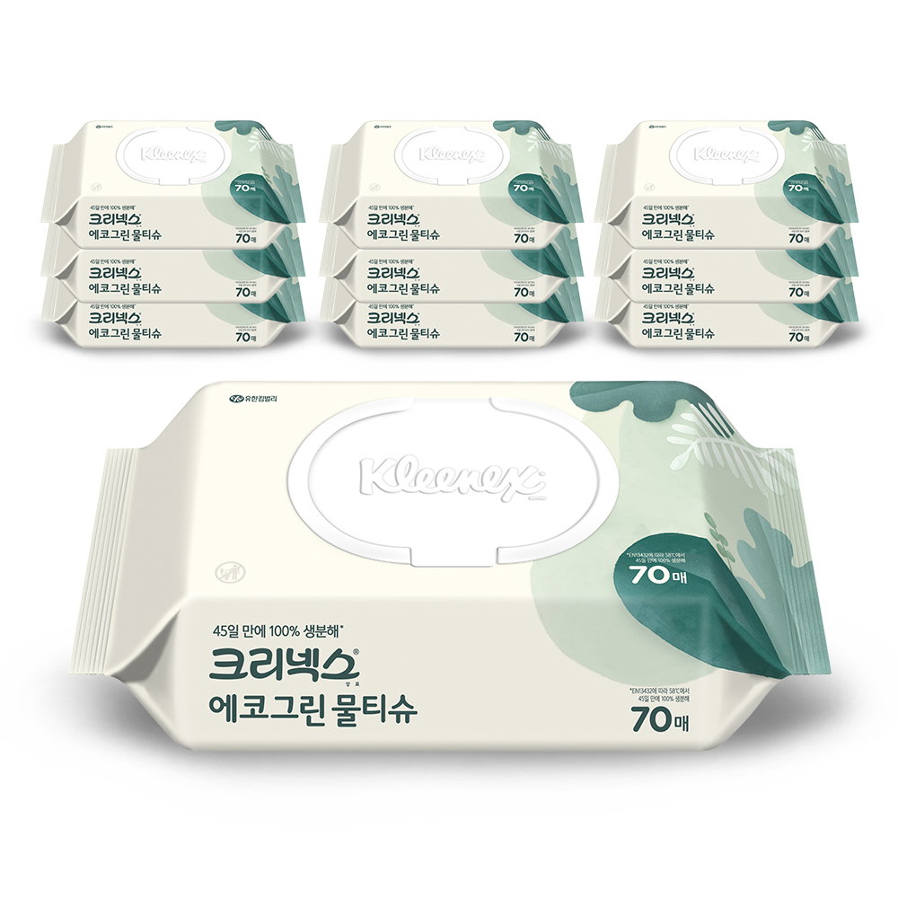 크리넥스 에코 그린 물티슈 캡형, 50g, 70매, 10개