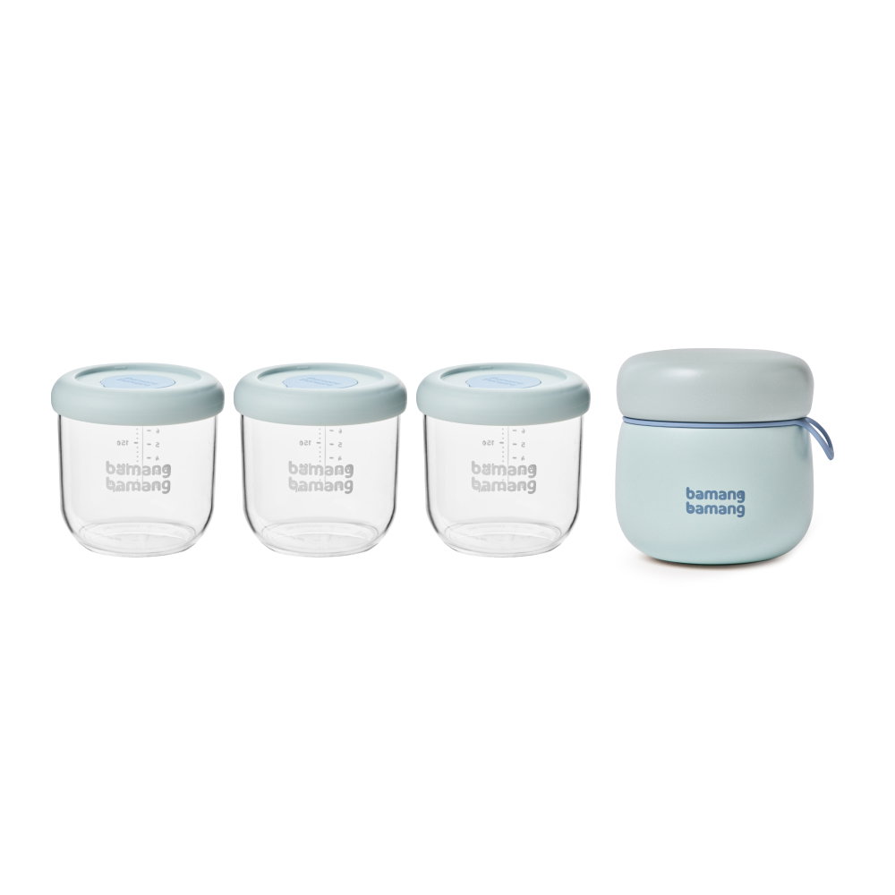 바망바망 이유식용기 전용 보온병 1개   이유식용기 3개 세트, 1세트, 블루, 240ml