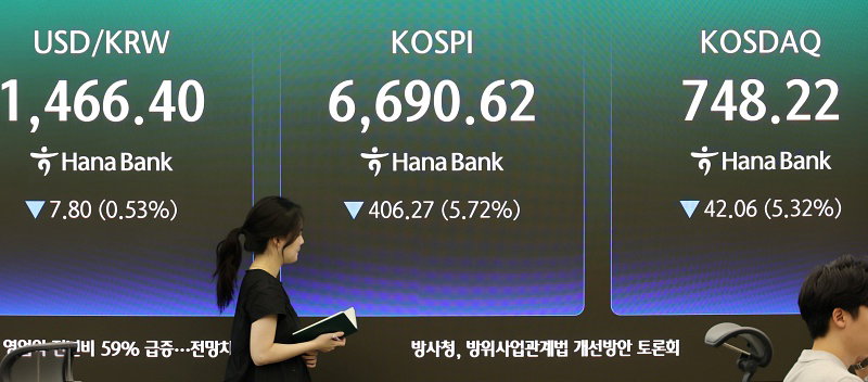코스피 5.7%·코스닥 5.3% 급락 마감 코스피 5.7%·코스닥 5.3% 급락 마감