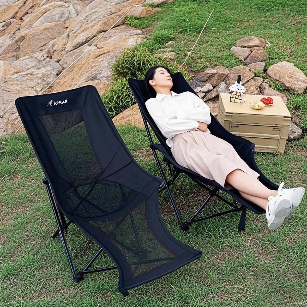 아오란 캠핑의자 접이식 각도조절 경량 무중력의자, 2개, 흑백 이중 통풍망