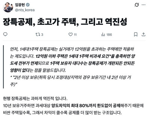강남 주택 1채 200억 공제…국세청장 '역진성 끝판왕' 직격탄