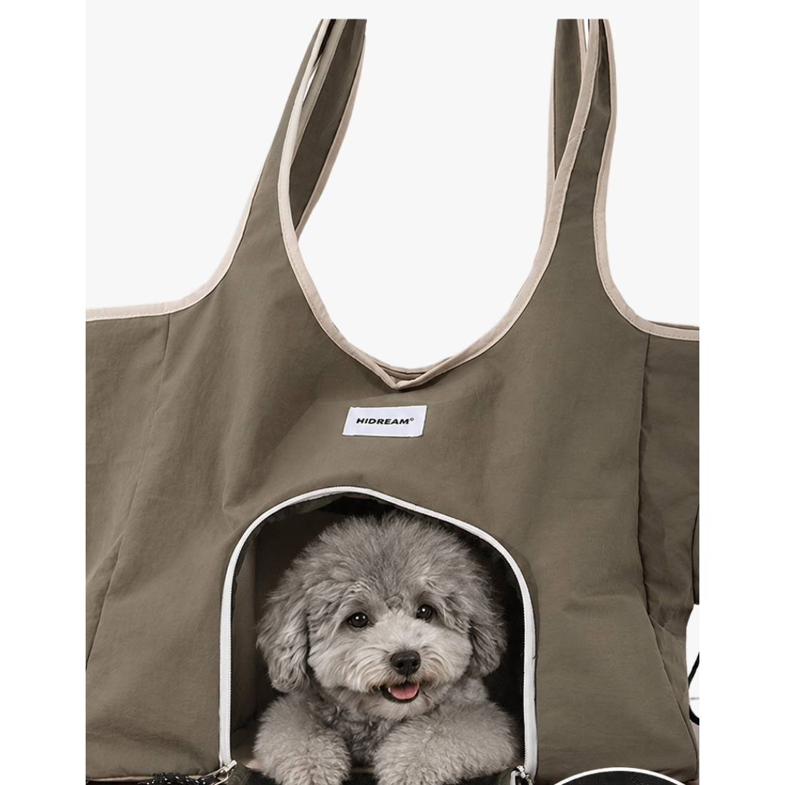 IAE AIRY BAG 에어리백 강아지 이동가방 경량 메쉬 숄더백, 1개, 카키베이지