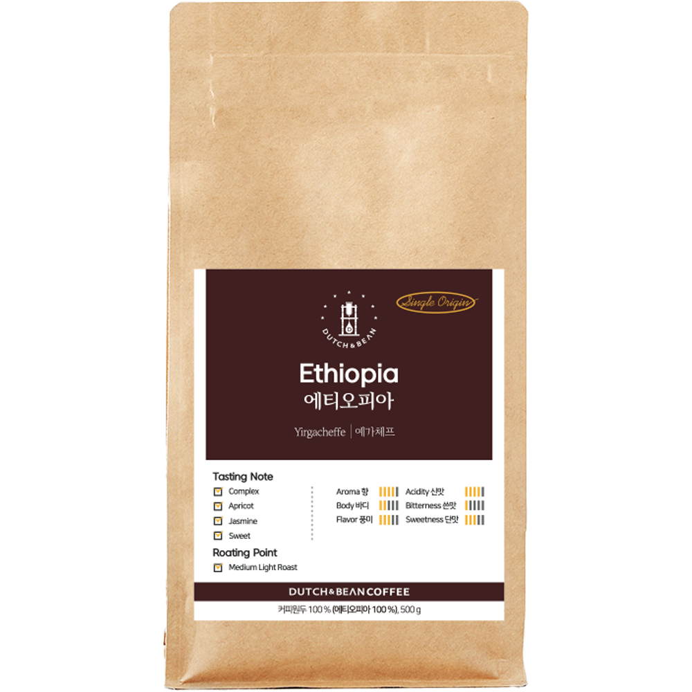더치앤빈 에티오피아 예가체프 로스팅 원두커피, 500g, 홀빈(분쇄안함), 1개