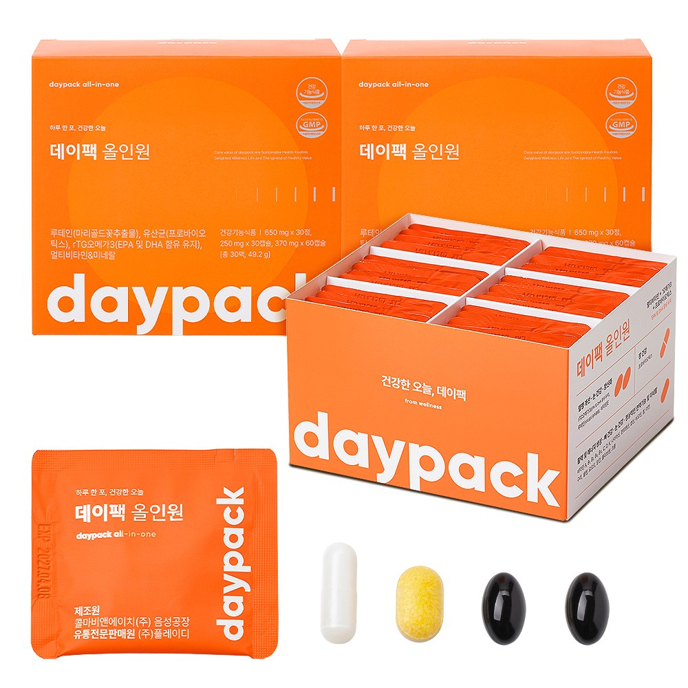 데이팩 올인원 멀티팩 유산균 오메가 루테인 멀티비타민 미네랄, 30회분, 2개