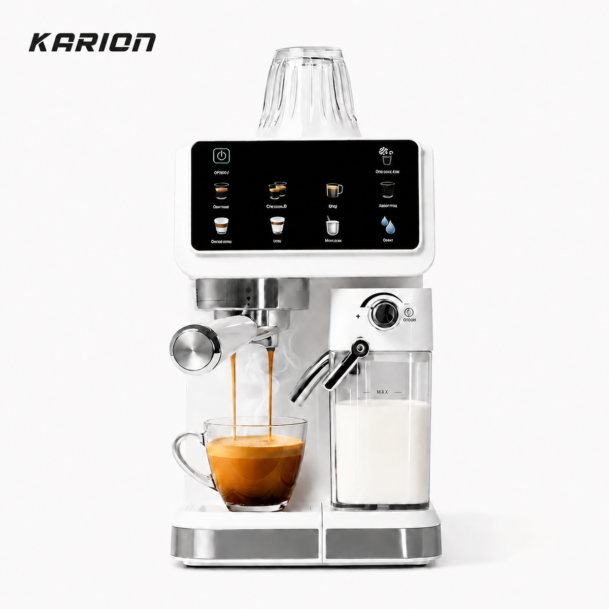 KARION 전자동 커피머신 에스프레소 머신 1350W 강력 출력 빠른 예열 1.5L 대용량 물탱크 20바 고압 추출 기본 구성 풀세트, 화이트, 5600