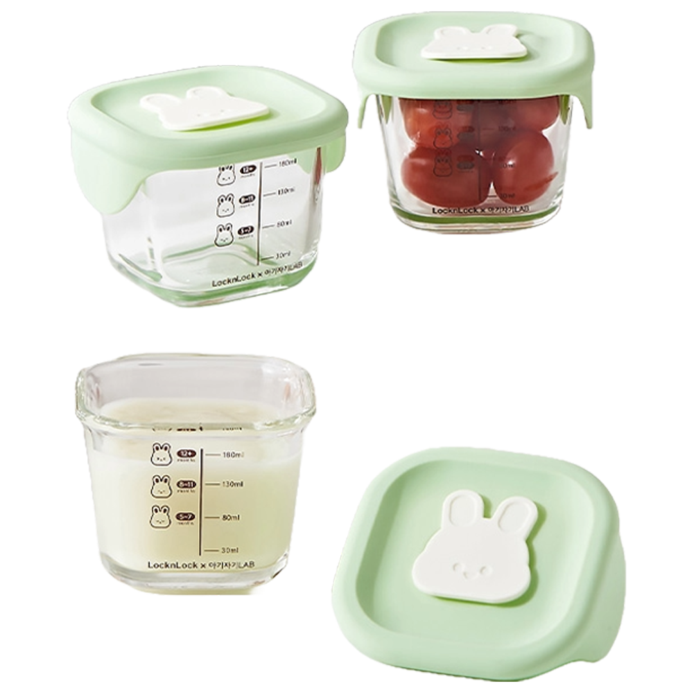 락앤락 레빗 사각 이유식 보관용기, 230ml, 그린, 3개