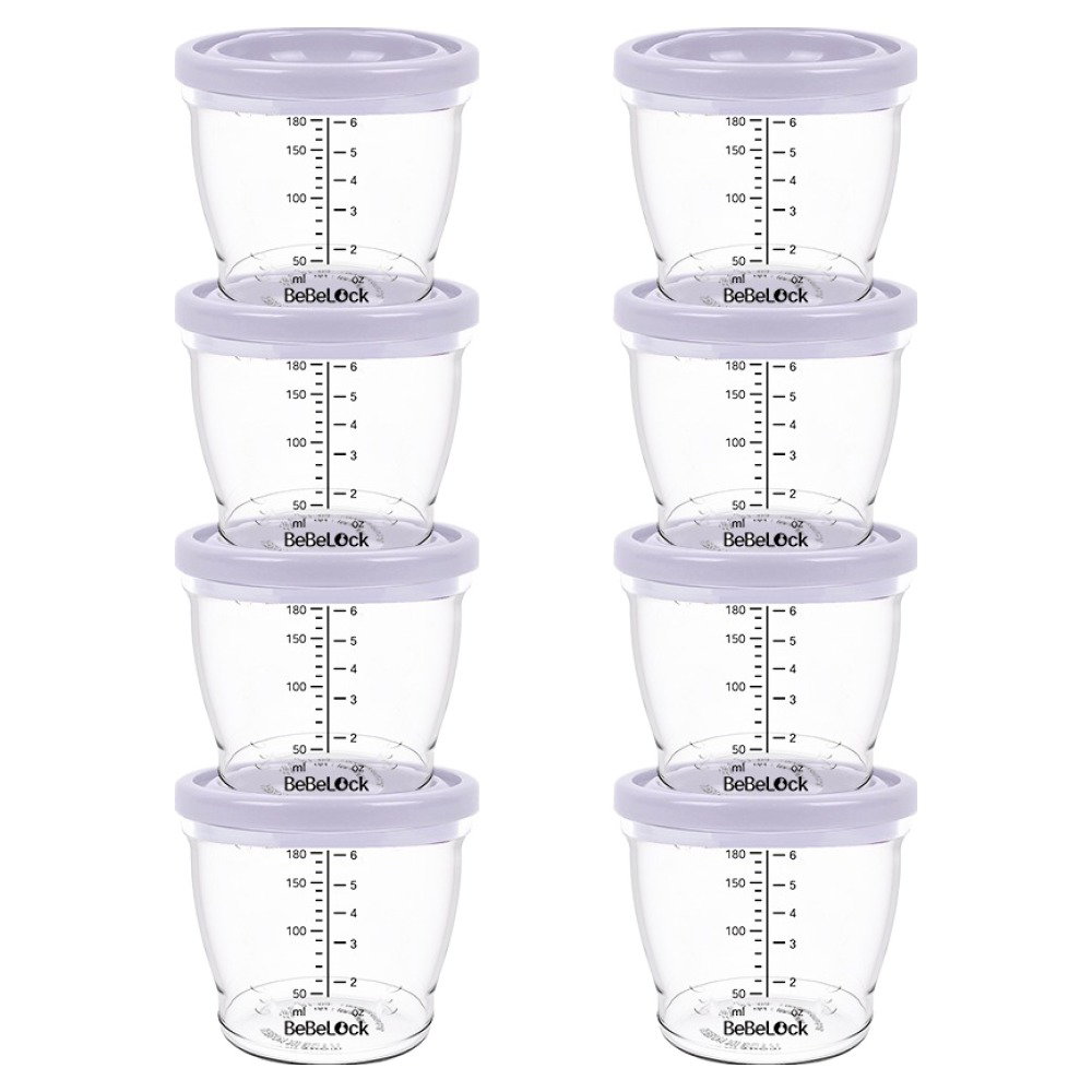베베락 아이와 PP밀폐 이유식 용기, 180ml, 라벤더, 8개