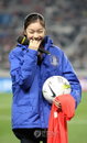 축구장 온 연아, 수줍어~