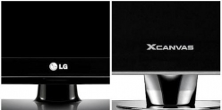 LG전자 TV에 부착된 LG 브랜드(좌)와 엑스캔버스 브랜드(우). 엑스캔버스 브랜드는 사라진다.