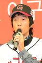 [JK포토]연예인 야구대회 출범식 참석해 인사말하는 노현태-한정수