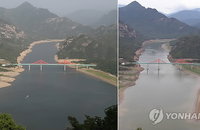 가뭄에 바닥드러낸 제천 청풍호