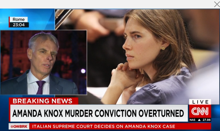 아만다 녹스에 대한 무죄 선고를 보도하는 CNN 방송