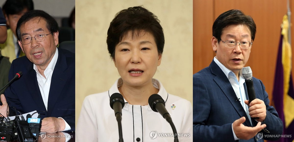 박근혜 대통령 (중) 박원순 서울시장 (좌) 이재명 성남시장 (우)