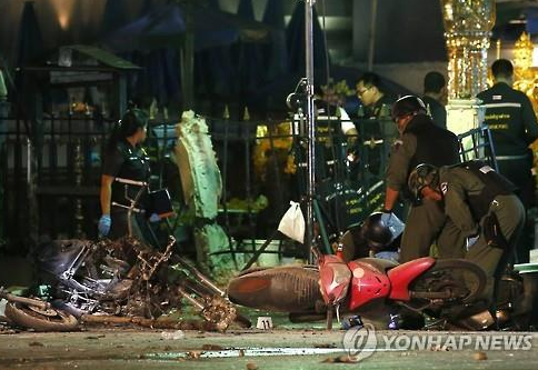지난 8월 방콕 도심 폭탄 테러 현장 