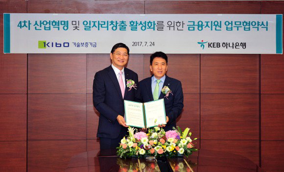 

▲왼쪽부터 기보 김규옥 이사장, KEB하나은행 함영주 행장