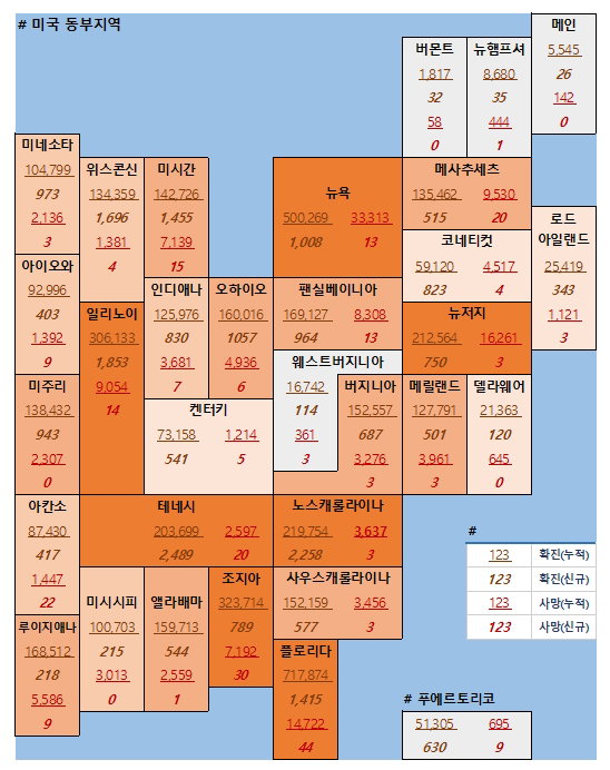 6일 미국 코로나 바이러스 확진자 및 사망자
