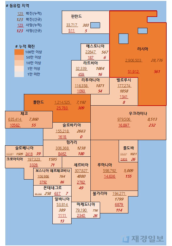 24일 유럽 코로나 확진자 현황